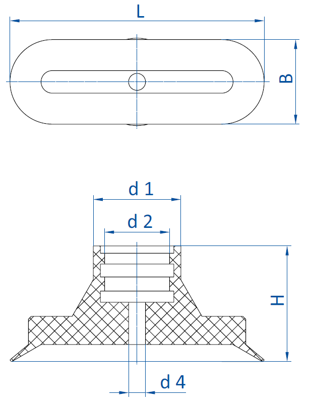 Размер овальной присоски FIPA серии SKT-O чертеж C